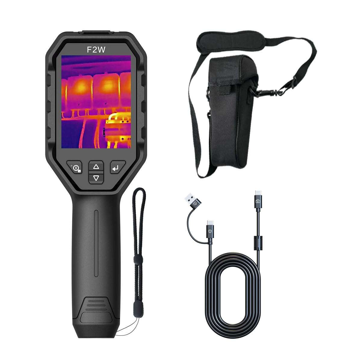 F2W Thermal Camera 256x192 IR Resolution, 640x480 Super Resolution Thermal Imaging Camera with IntellFault Intelligent Scene,3.2" Screen,25Hz,-4°F to 1022°F,App Image Transfer & PC Analysis, Case 1