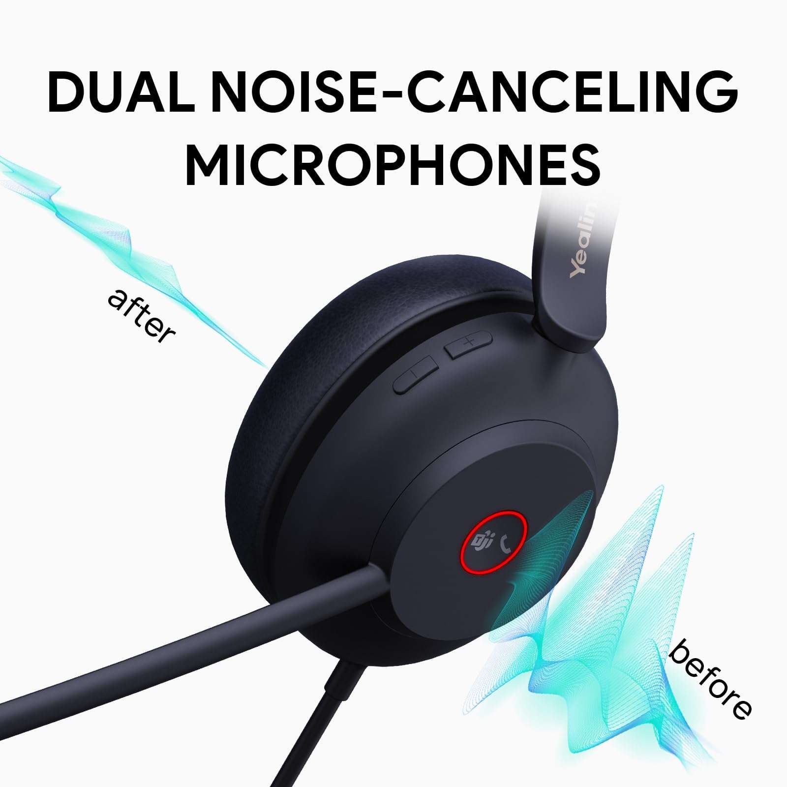 Yealink UH37 USB Headset with Microphone for PC Laptop - Headphones with Noise Cancelling Microphone for Computer,On-Ear Wired Office Call Center Headset Dual 2