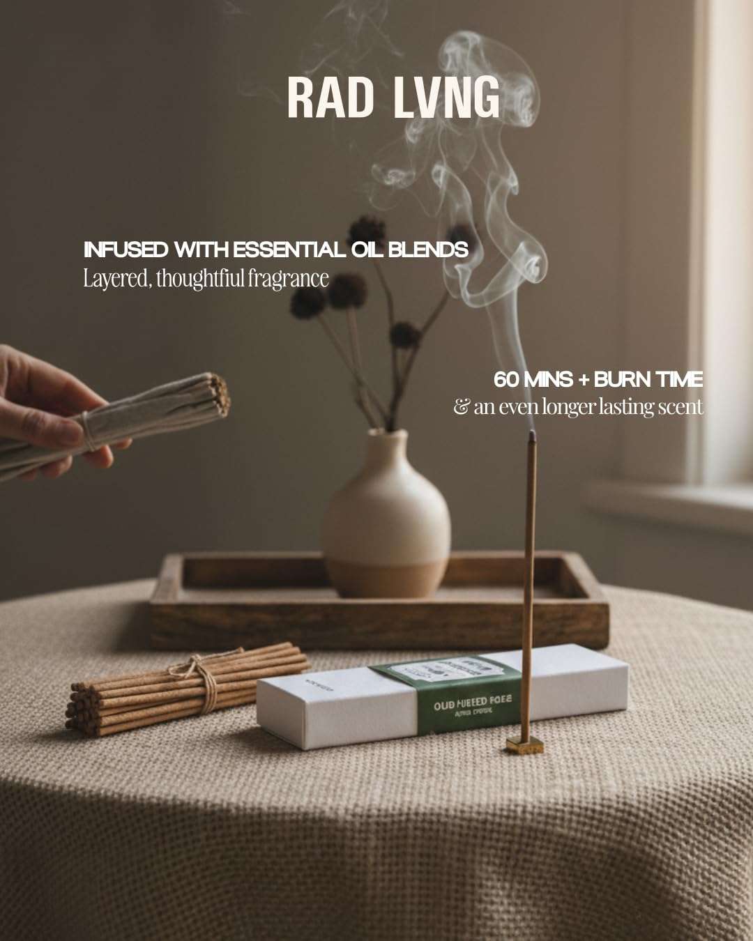 Rad Living Chapter Rose - 30Pcs Fragrant Mood Sticks | Incense Sticks | 65-Minute Slow Burn | Contains Sandalwood, Rose & Gentle Musk | Incense Sticks for Relaxation, Meditation & Daily Rituals 6