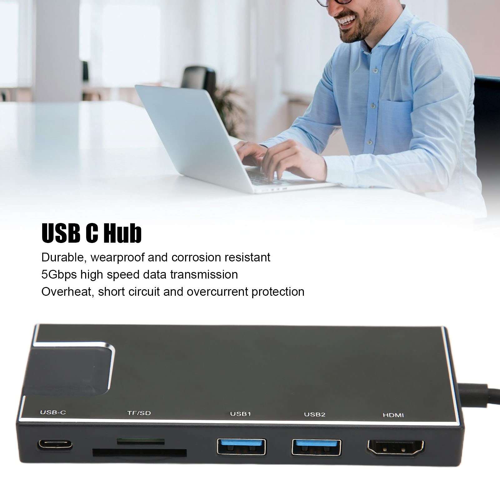 USB C Hub, Short Circuit and Overcurrent Protection USB C Hub Adapter Inbuilt Advanced Chip for Vista for OS X 4