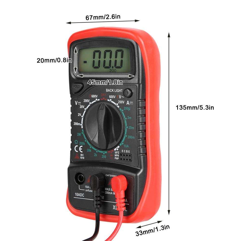 Digital Multimeter, LCD Backlight Display Handheld Voltmeter Ammeter Overload Protection Ohmmeter Current Voltage Tester Measure AC/DC Voltage, DC Current, Resistance, Diode, Triode(Red) 2