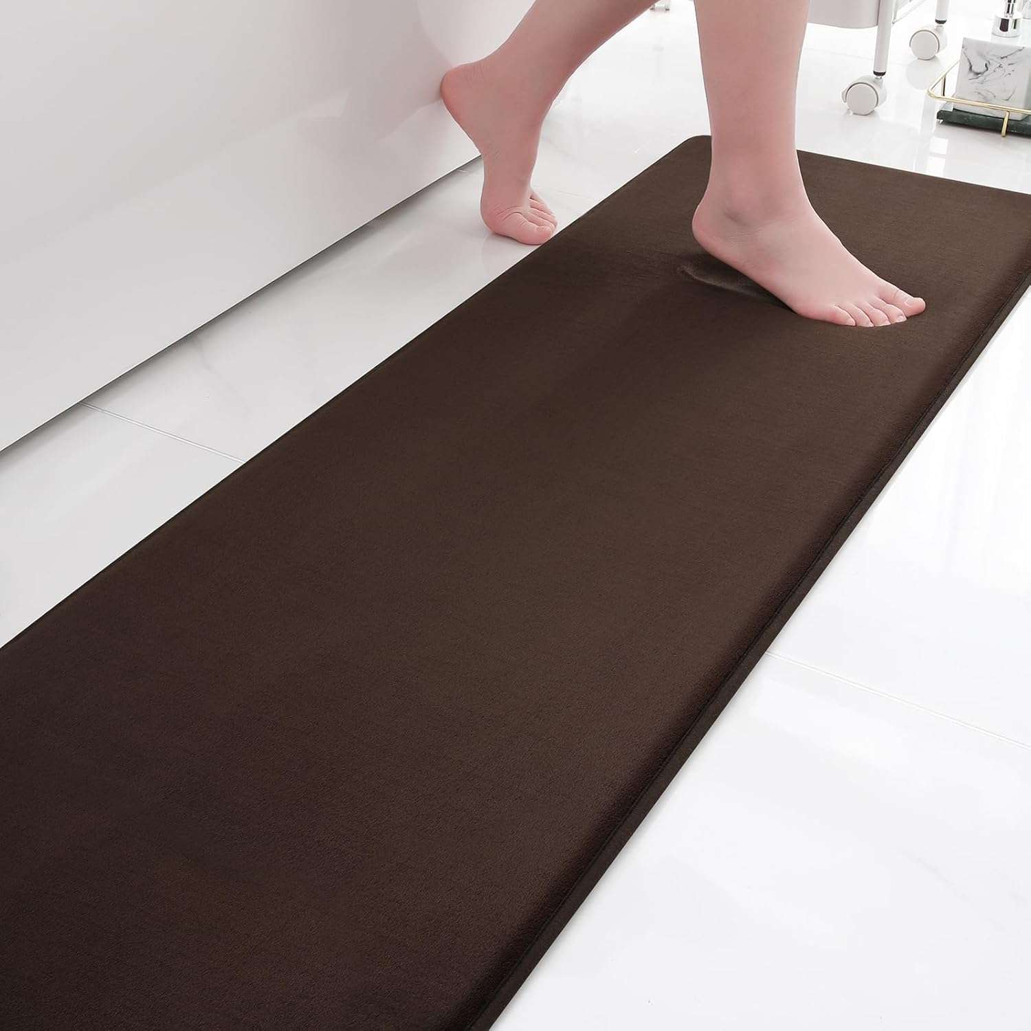 NTBAY Bath Mat Runner Long Narrow Bathroom Rug Memory Foam Microfiber Bathroom Carpet Non Slip Soft Absorbent Washable Bathrug, Brown - 16" x 47" 1