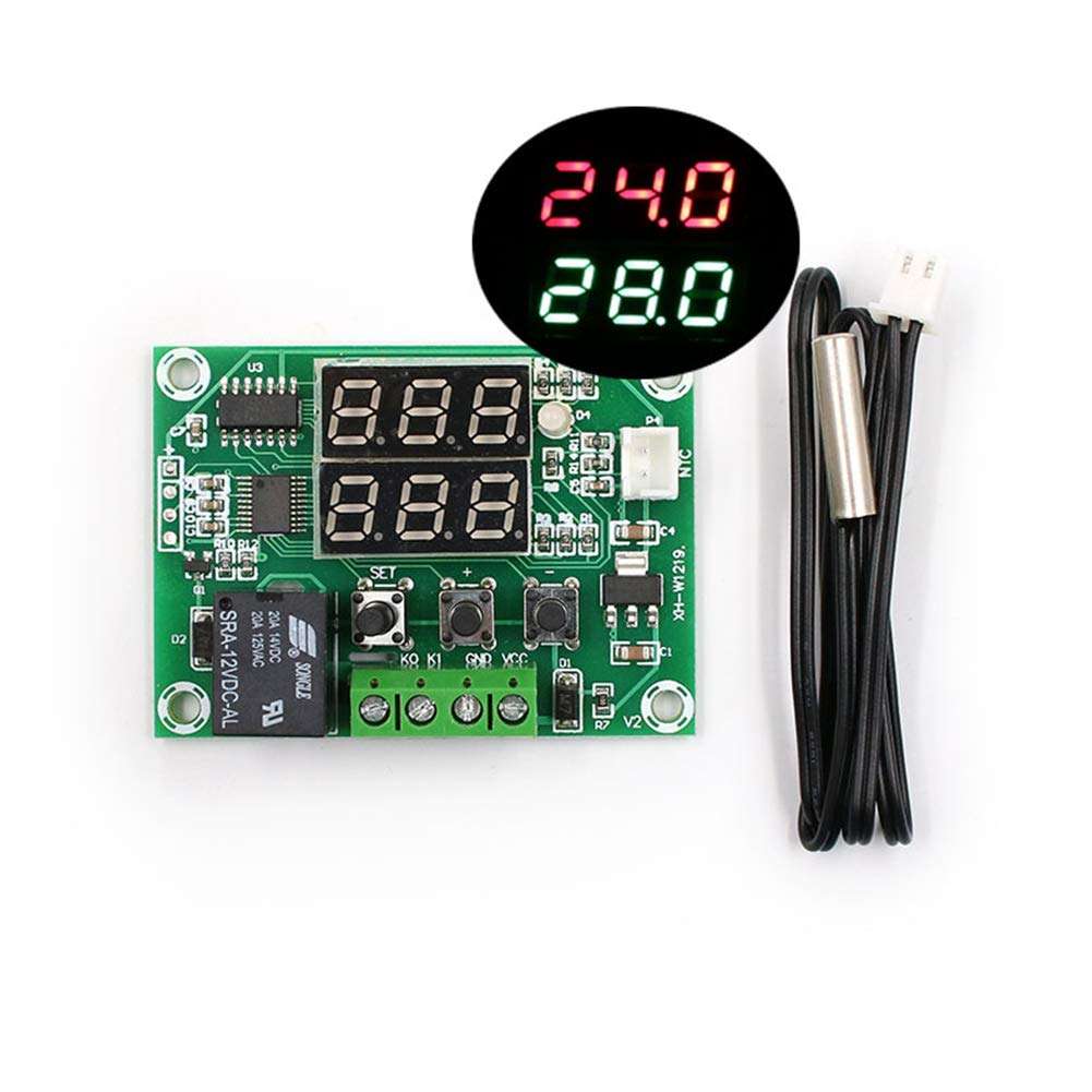 XH W1219 Temperature Controller Module Double LED Display DC 12V Digital Cooling/Heating Thermostat with Waterproof NTC Probe Dual (Red Green) 2PCS 2