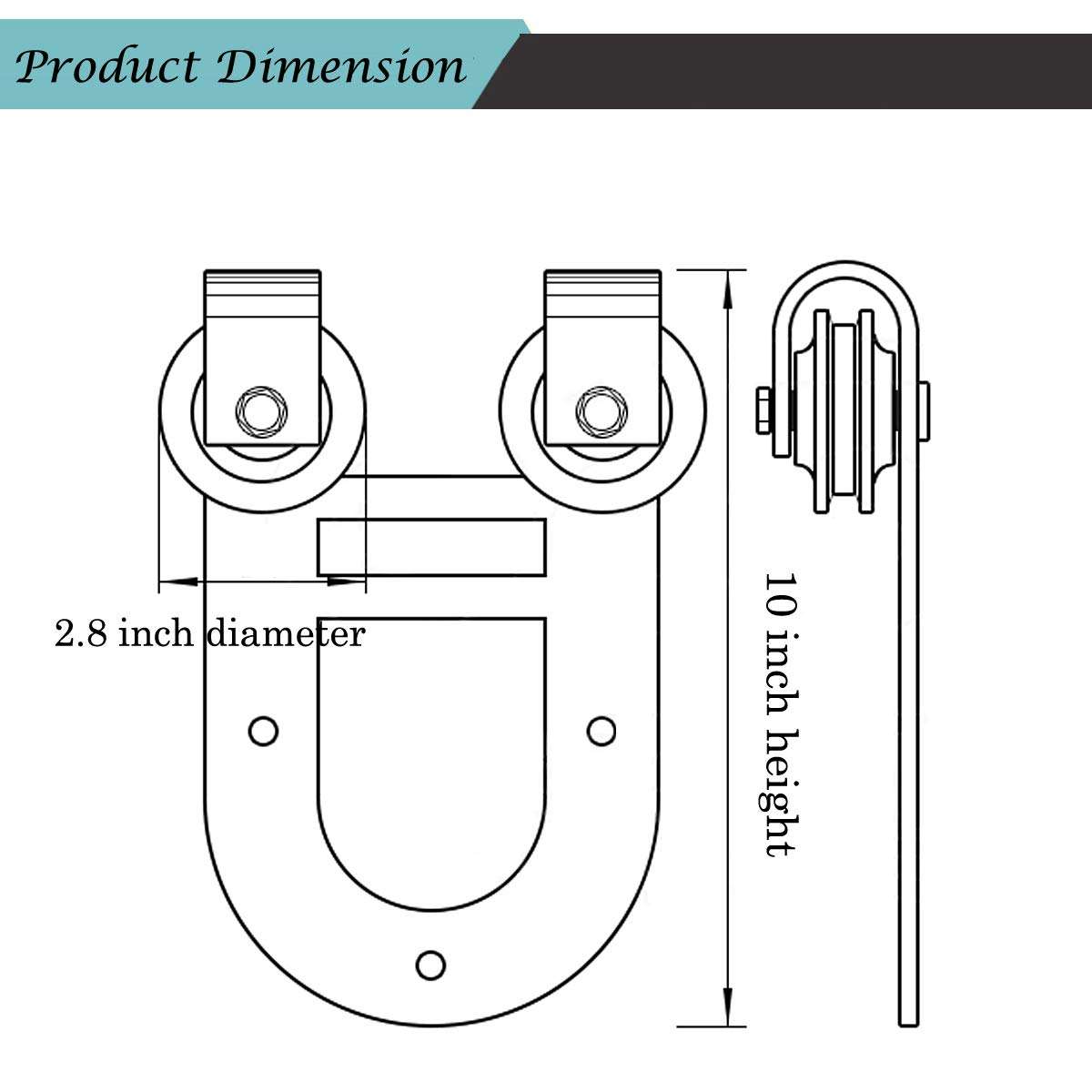 Black U Shape Barn Door Hangers,Smooth and Quiet Furniture Door Rollers,Sliding Door Hareware Wheels Only,Solid Extra Hangers Only 4