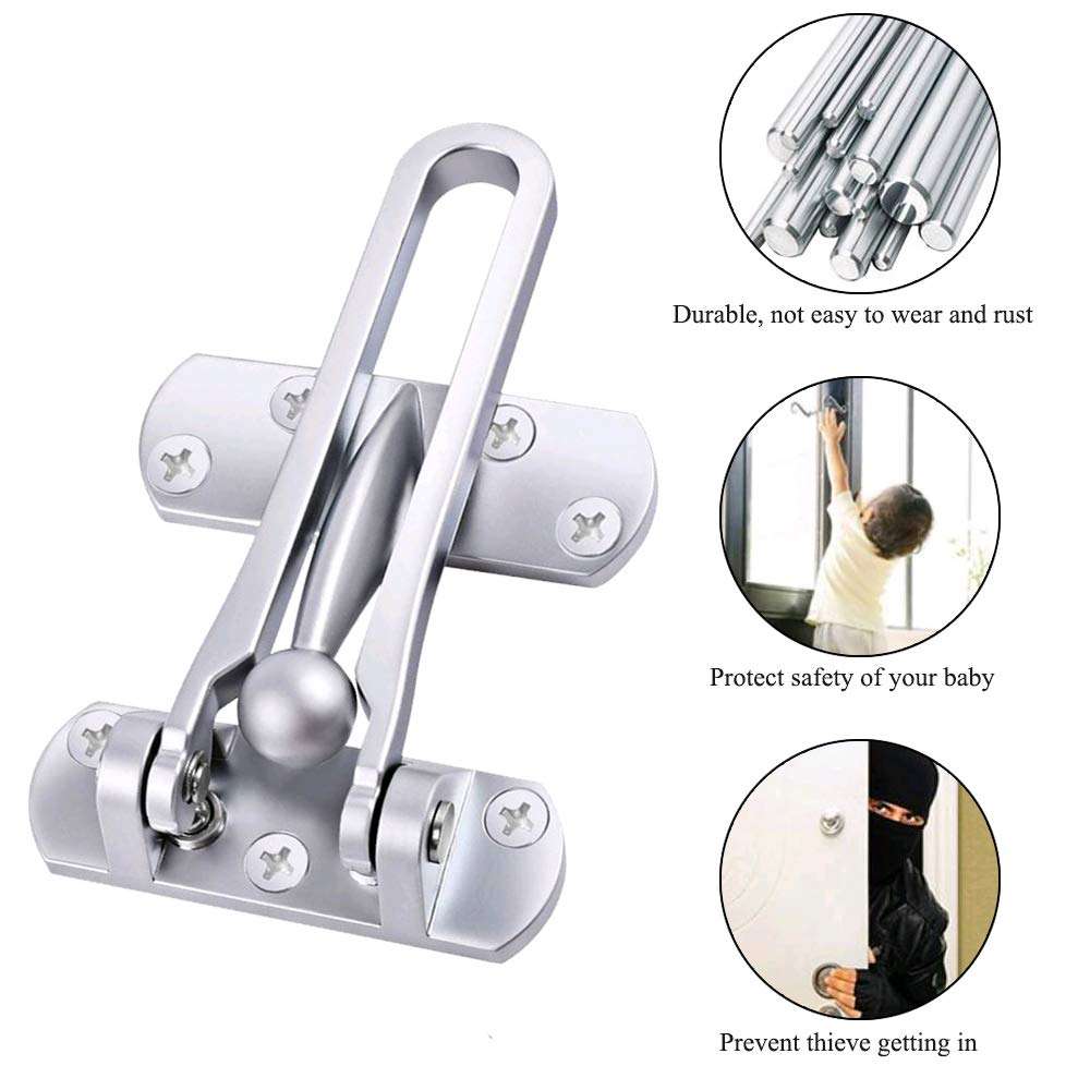 NACTECH 2 Pack Door Security Guard Swing Bar Lock Heavy Duty Aluminium Alloy Latch Guard Clasp for Home Hotel Office 3