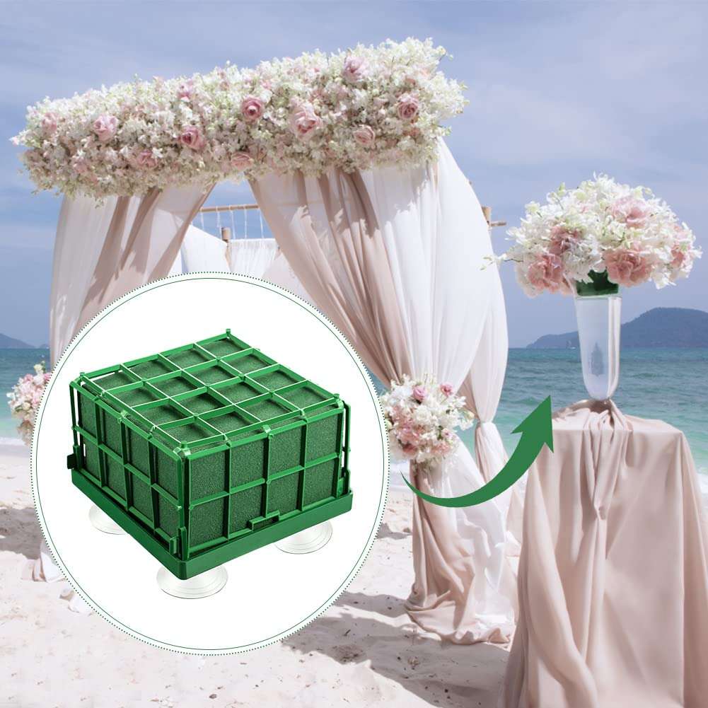 Xiaokeis 2 Floral Foam Cage with Suction Cups for Flower Arrangements, Square Floral Foam Cage Flower Holder for Fresh Flower Arrangement and Wedding Car Decorations(Green) 3