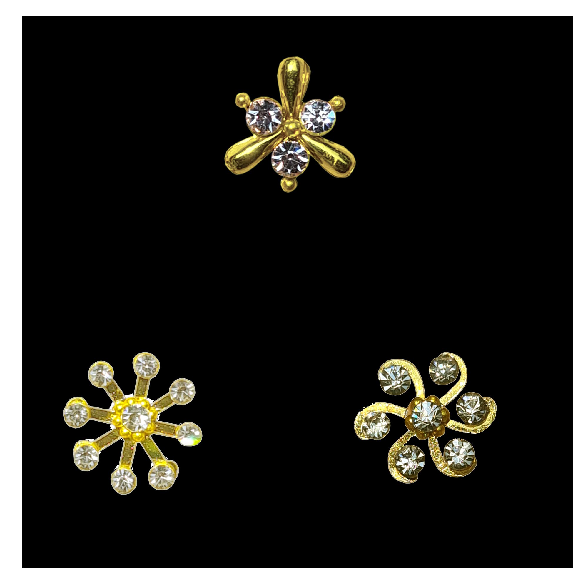 Comet Busters® Stick-On Nose Bindis – No Piercing – Golden Designer Floral Nose Studs – White Crystals – Reusable – Nose Pins for Women & Girls (ONS007) 1