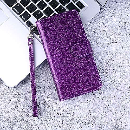 Glitter Wallet Phone Case for Moto G8 Power with Tempered Glass Screen Protector Cover and Card Holder Kickstand Motorola G8Power MotoG8Power G 8power 8 MotoG8 8th Gen 5G Bling Leather Cases Purple 4
