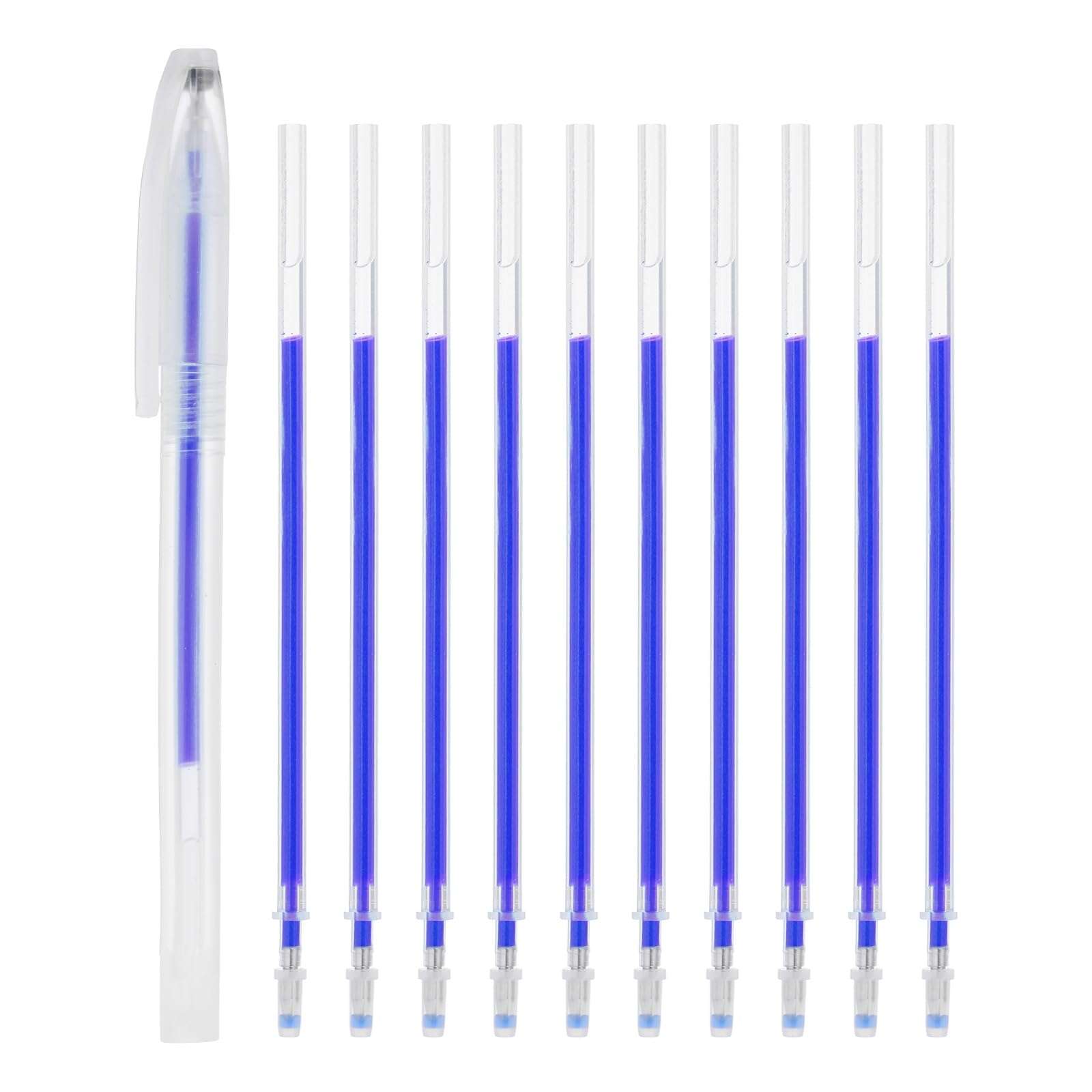 PATIKIL 10Pcs Erasable Gel Pens Refills, 1mm Heat Erasable Pens for Fabric Disappearing Ink Pen Fabric Markers for Sewing Quilting Planner Writing, Blue Ink 1