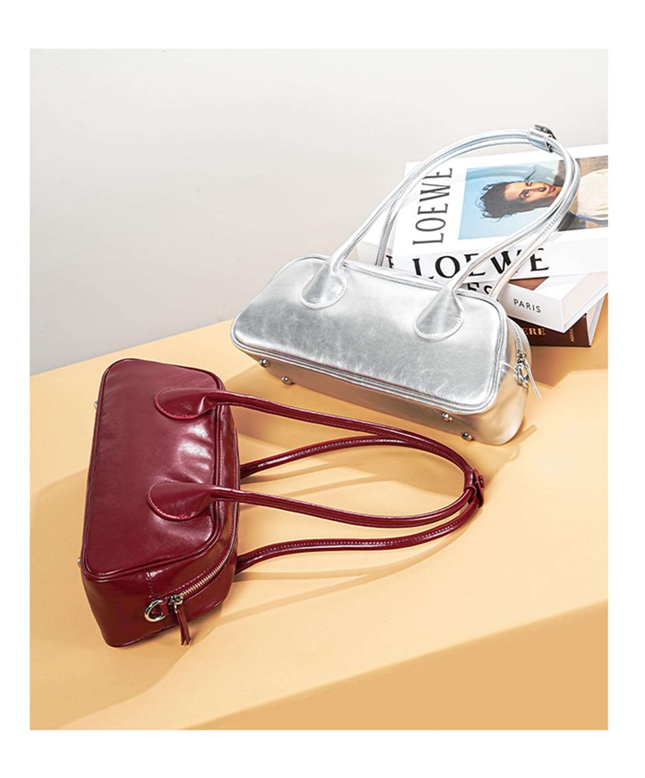 JOTOUCH Shoulder Bag for Women, Leather Fashion Ladies Tote Handbag, Shoulder Purse with Zipper (Red) 6