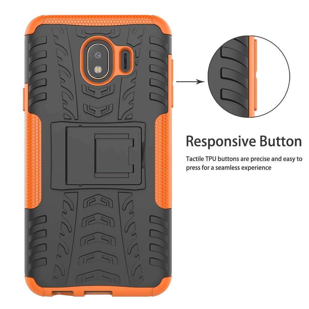 LiuShan Galaxy J4 2018 case, Shockproof Heavy Duty Combo Hybrid Rugged Dual Layer Grip Cover with Kickstand for Samsung Galaxy J4 2018 Smartphone (with 4in1 Packaged),Orange 5