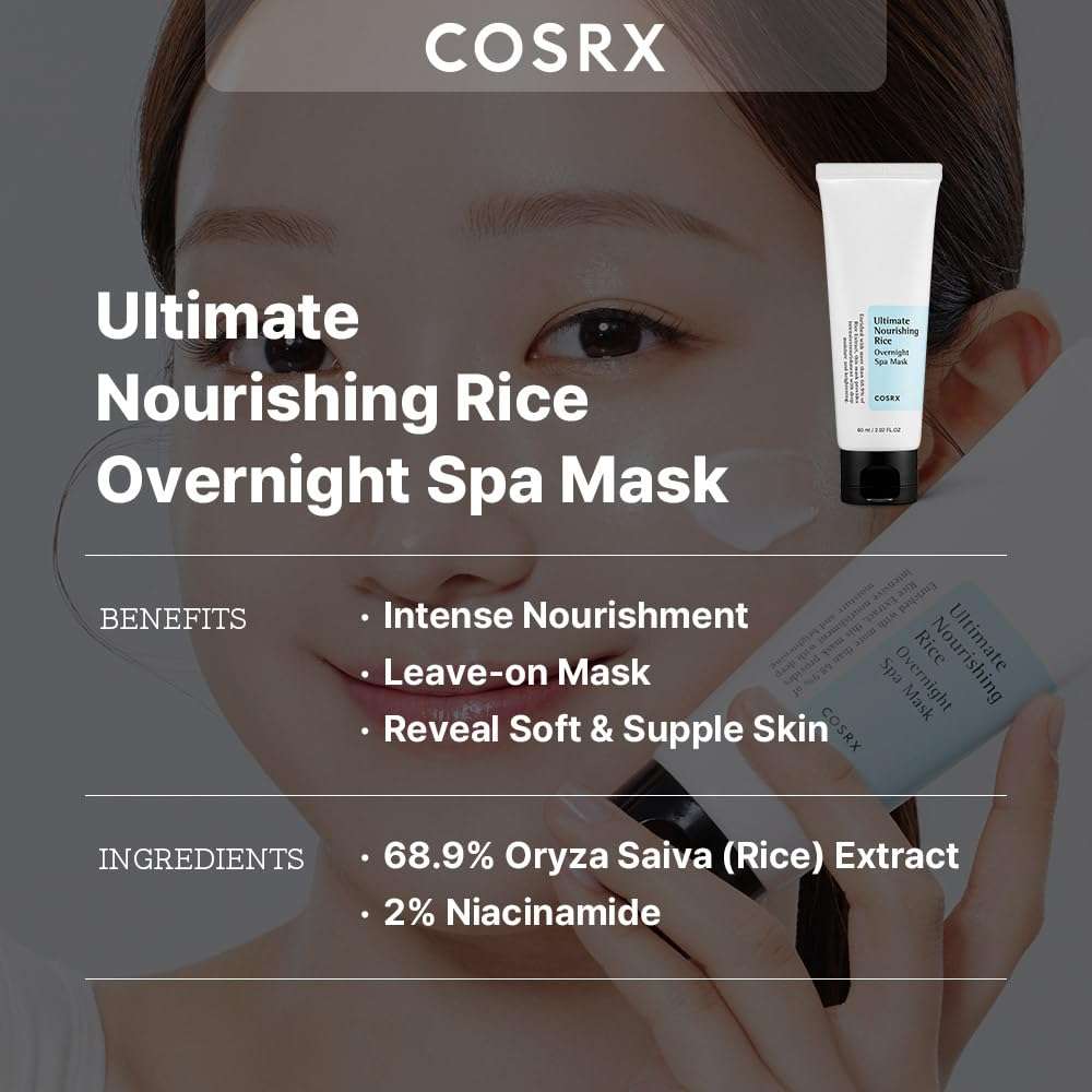 COSRX Ultimate Nourishing Rice Overnight Spa Mask, 60ml / 2.02 fl.oz | Rice Extract 68% and Niacinamide 2% | Korean Skin Care, Animal Testing Free, Paraben Free 2