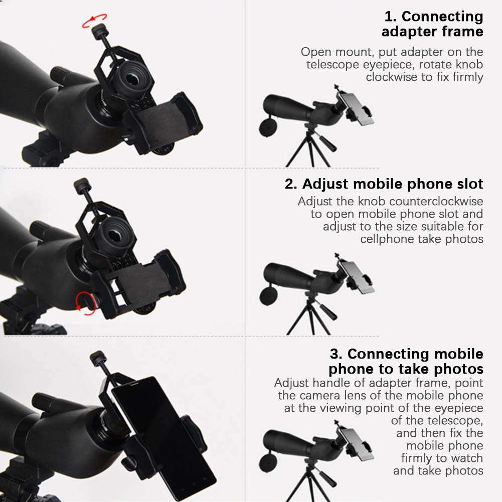 Universal Phone Telescope Mount, Binocular Monocular Microscope Adapter, 5-9cm Phones, Black 2