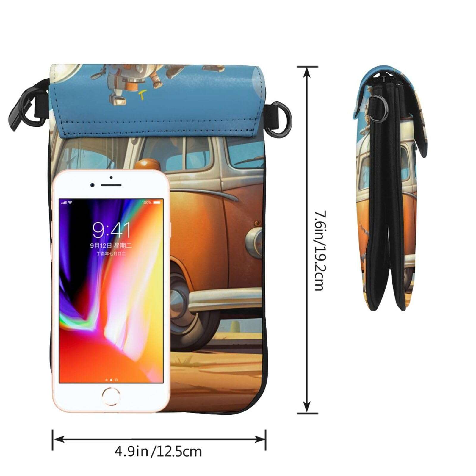 women Small Cell Phone Purse Car and bicycle picture Soft, durable and waterproof PU leather Convenient for daily use and travel 4