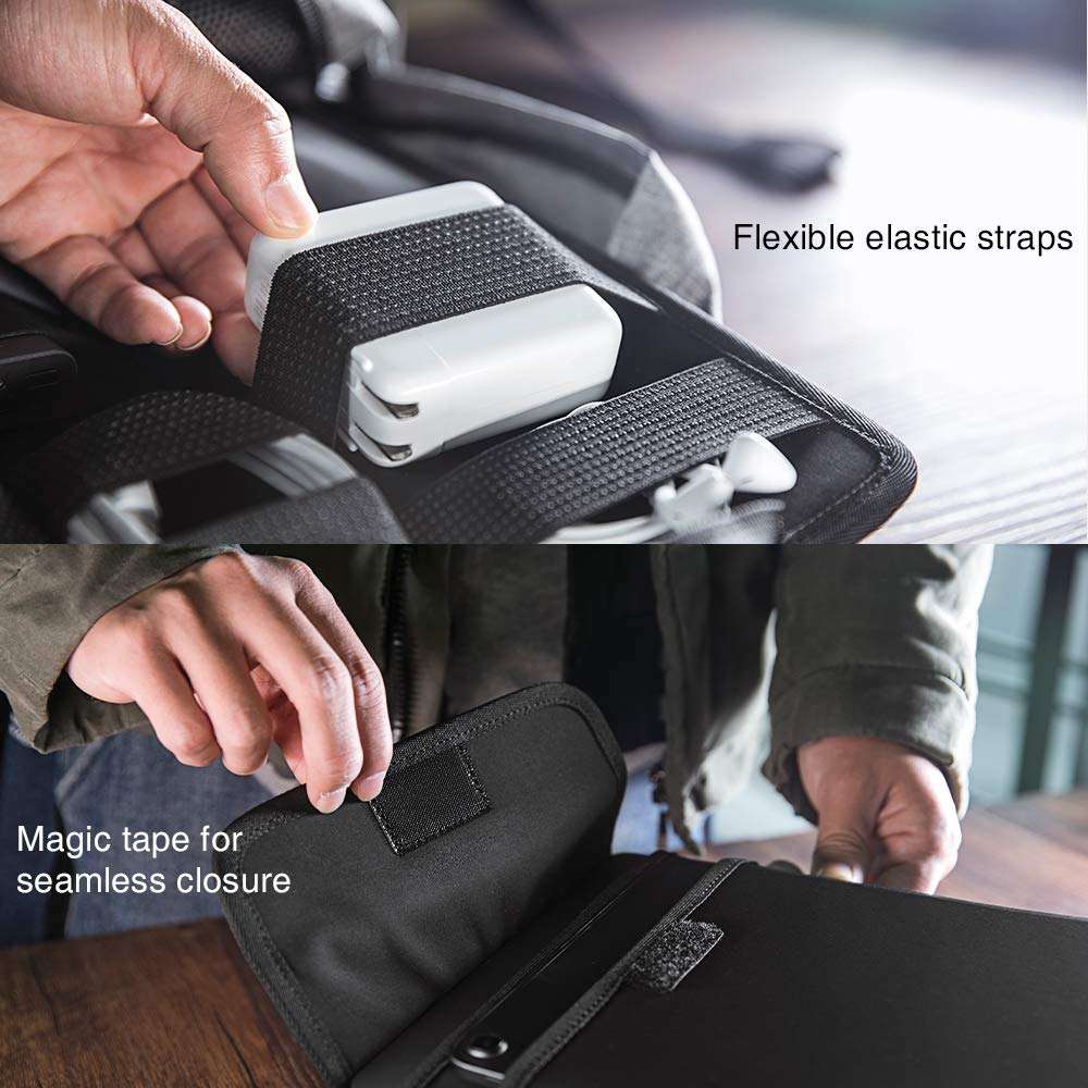 tomtoc Electronic Accessory Organizer Panel for Hard Drive USB Hub Power Bank Cable, Tech Gear Management Sleeve for 13-inch MacBook Air & Pro, Surface Pro 8/X/7+/7/6/5, 9.7-11 Inch iPad Air/Pro 3