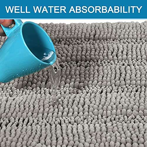 Non Slip Thick Shaggy Chenille Bathroom Rugs Soft Bath Mats for Bathroom Extra Absorbent Floor Mats Bath Rugs Set for Kitchen/Living Room (Set of 2, 20" x 32"/17" x 24", Dove) 4
