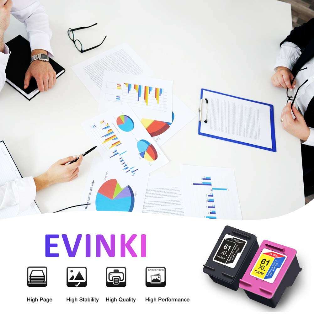 EVINKI Remanufactured 61XL Ink Cartridge Replacement for HP Ink 61 61XL Ink Cartridges for Hp Printers Envy 4500 5531 5530 Deskjet 1010 510 2540 Officejet 4635 4630 4632 Printer (2B1C) 6