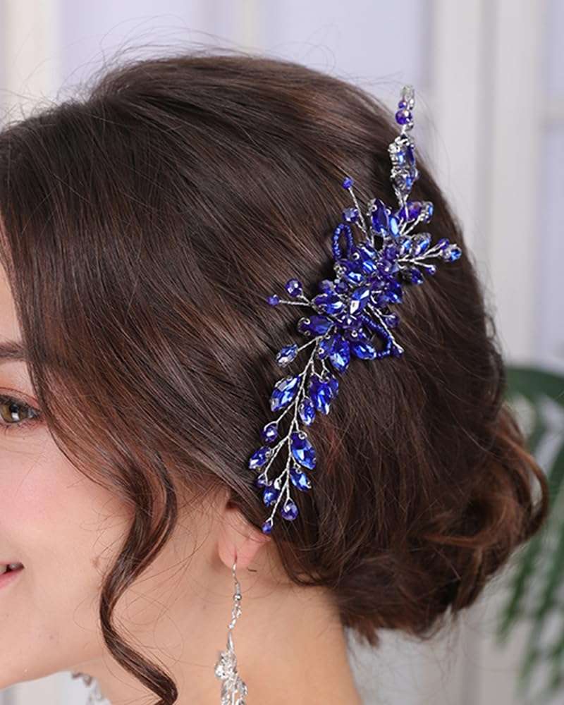 Rumtock Blue Hair Comb with Earrings for Women Girls Wedding Bridal Hair Piece Handmade Bnaquet Prom Jewelry 3