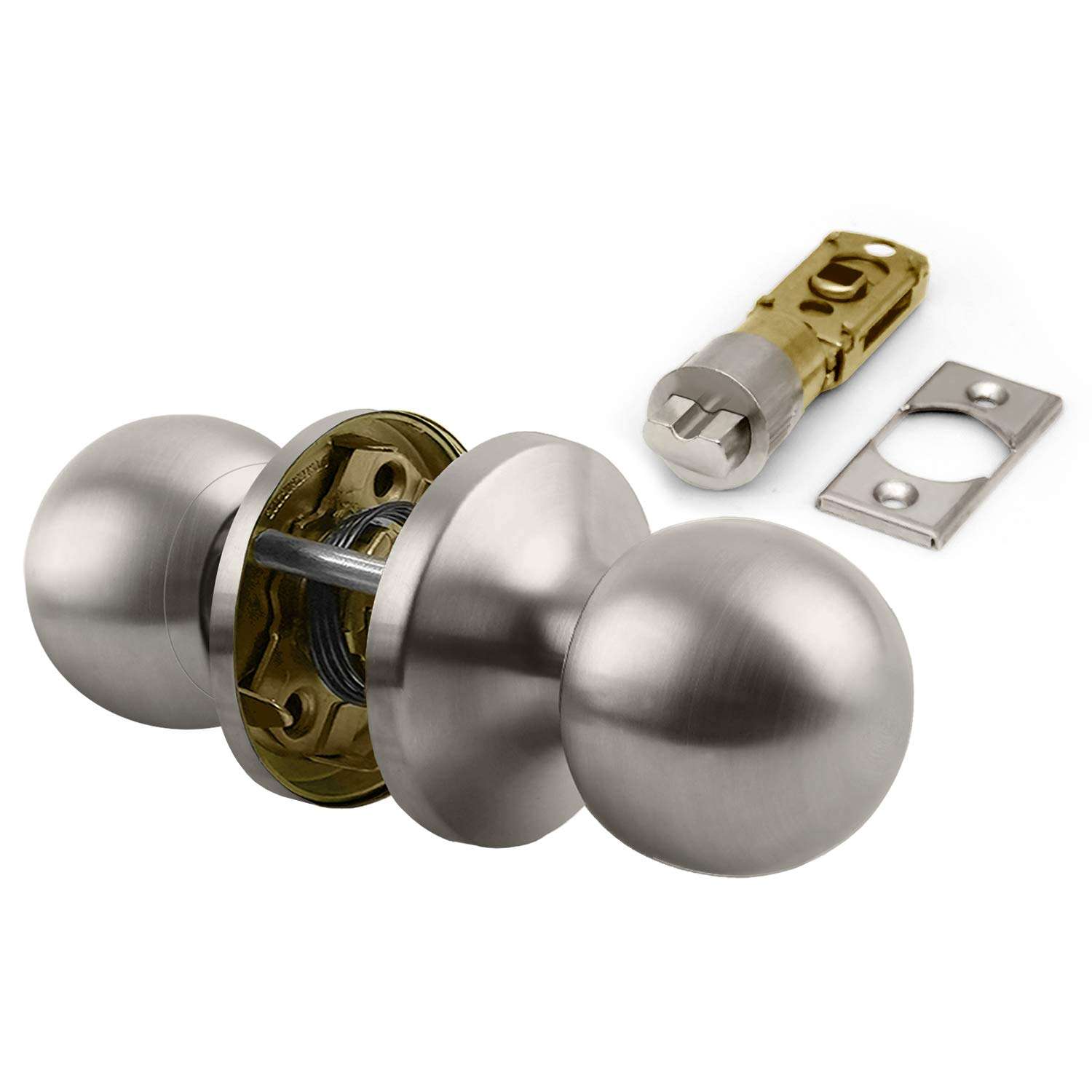 BESTTEN Passage Door Knob Set with Nonlocking, Removable Latch Plate, Interior Ball Door Knob for Hallway and Closet, All Metal, Satin Nickel Finish 1