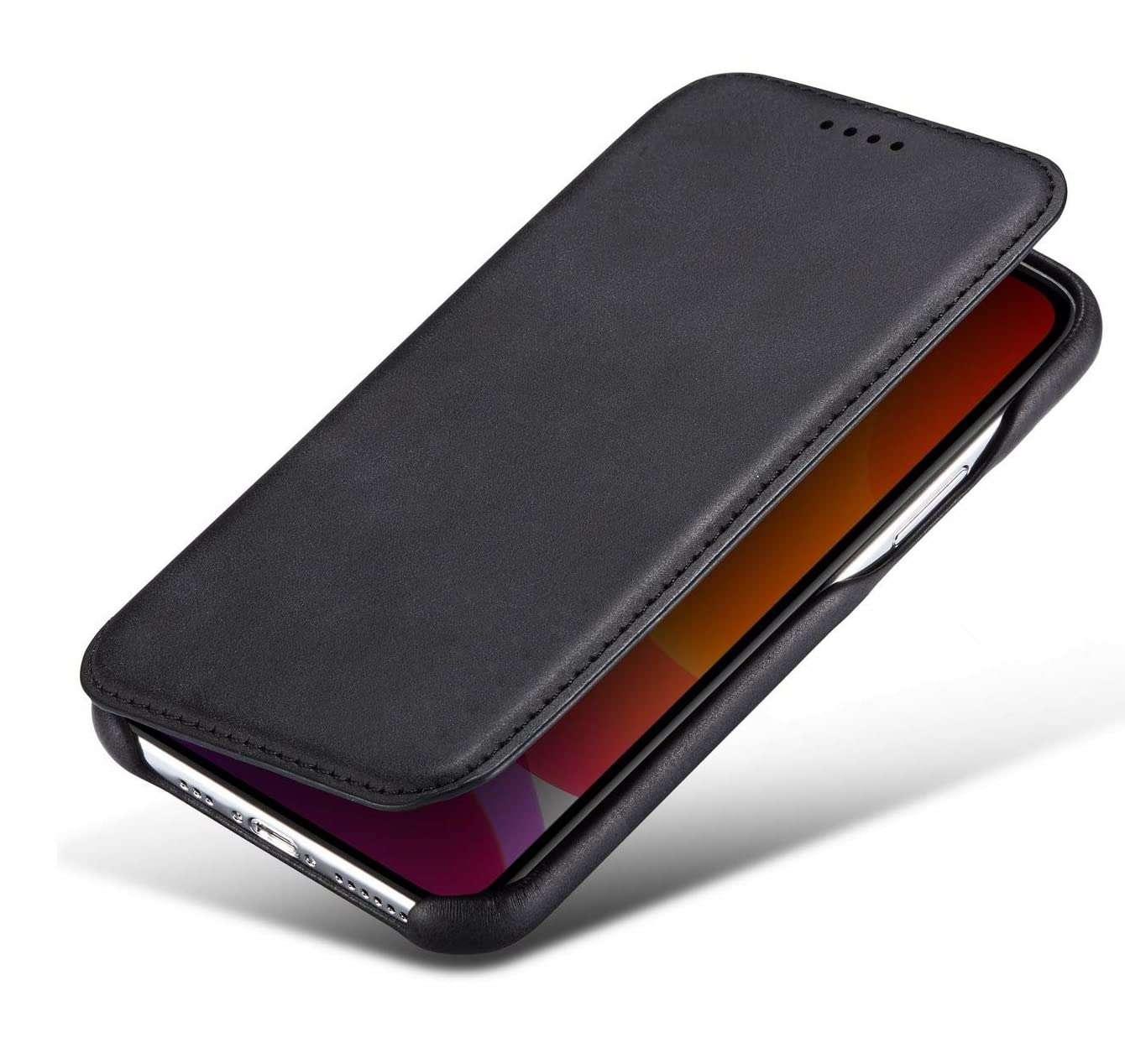 WHITBULL Slim Magnetic Closer Stand Leather Flip Case Cover for iPhone 16 Plus/iPhone 16 Max - Black