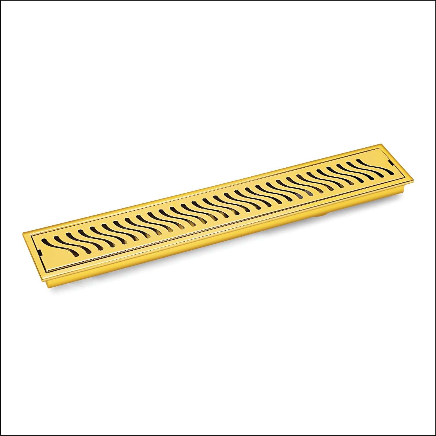 SANJAY CHILLY Wave Shower Channel Drain Cover Stainless Steel 304 Grade Floor Drainer Strainer with Cockroach Trap & Collar Colour Collection (Side Hole - Pure Gold - 24x4 INCH) 3