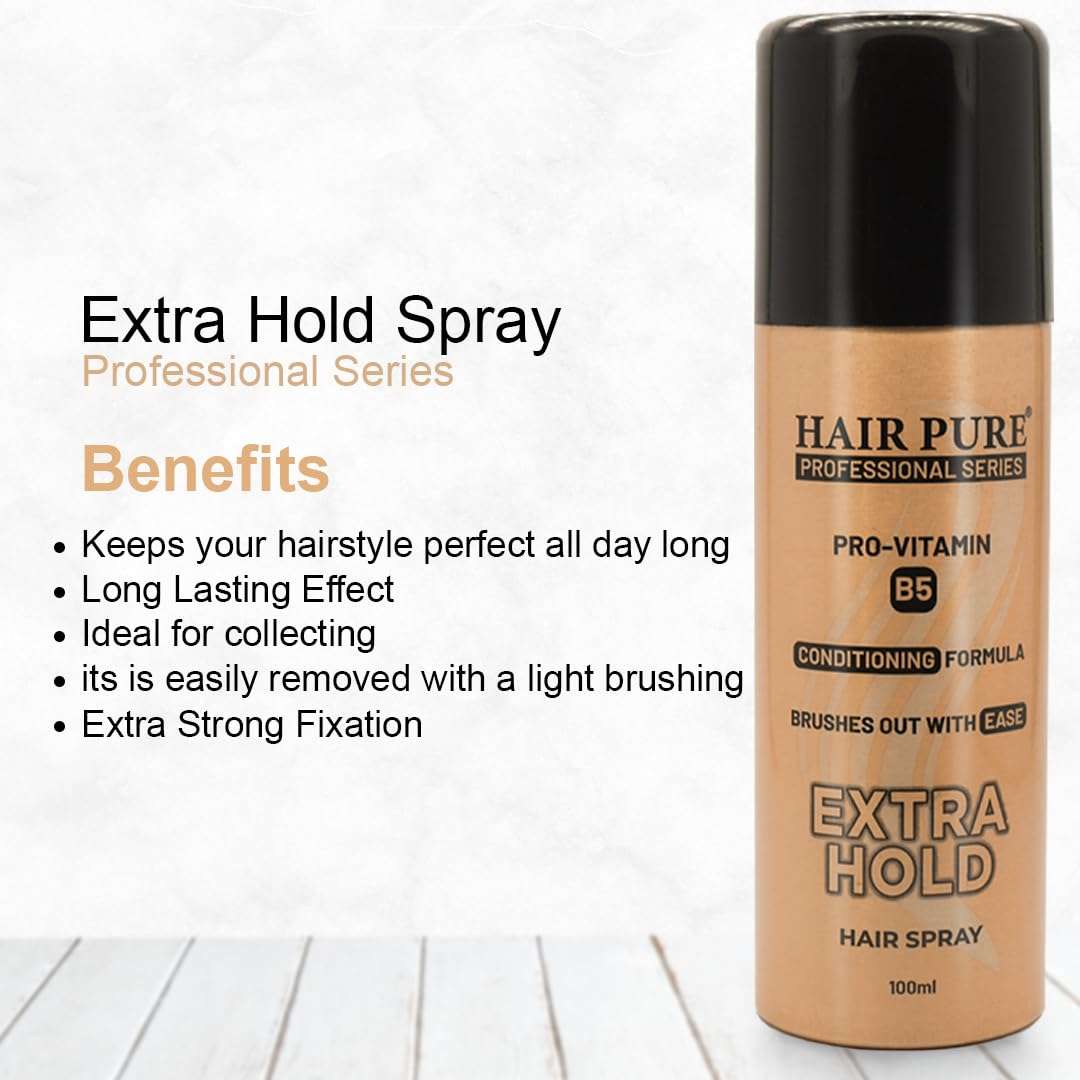 Hair Pure Extra Hold Hair Spray | Quick Drying | Long Lasting Hold | No Flaking | Natural Shine | Non-Sticky | Easy Wash Off | Pro Vitamin B5 | Conditioning Formula (100Ml) 4