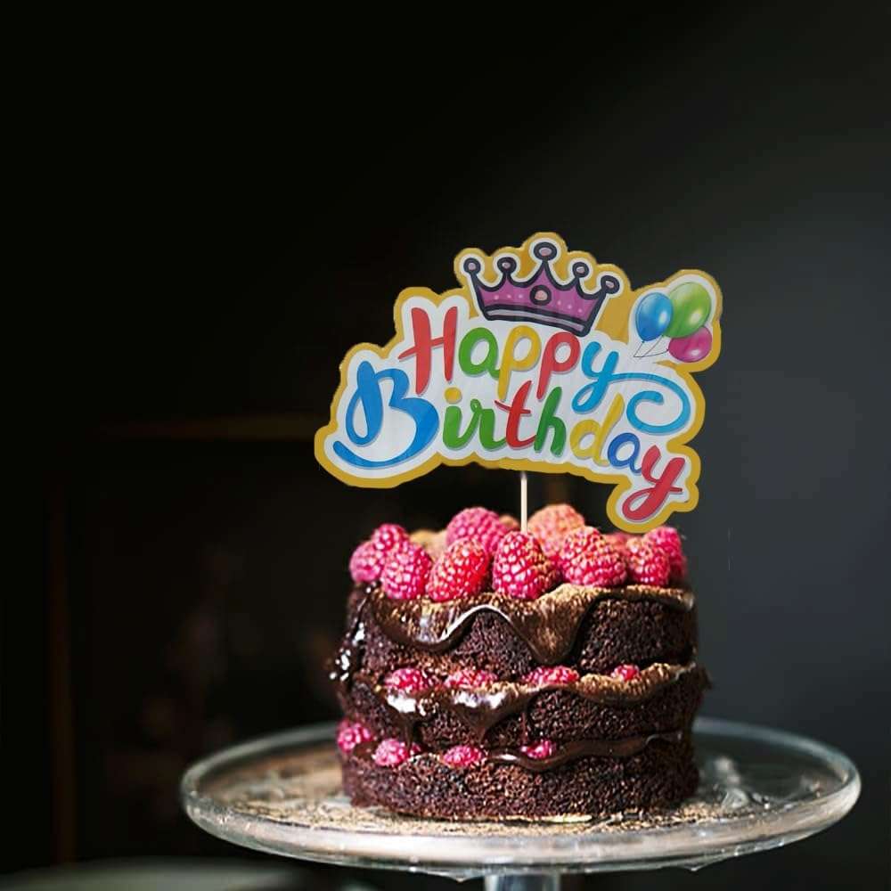 Pop The Party Happy Birthday Cake Topper, Crown Happy Birthday Cake Topper Decoration Suitable For Party Decoration For Birthday 5