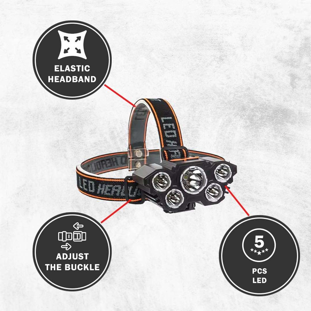 Headlamp LED Lamp Consisting of 5 lights String Lighting Rechargeable With USB - Adjustable from 180 degrees 4 Modes Flashlight Lightweight Head Light - Waterproof Outdoor Camping Hiking Fishing 3