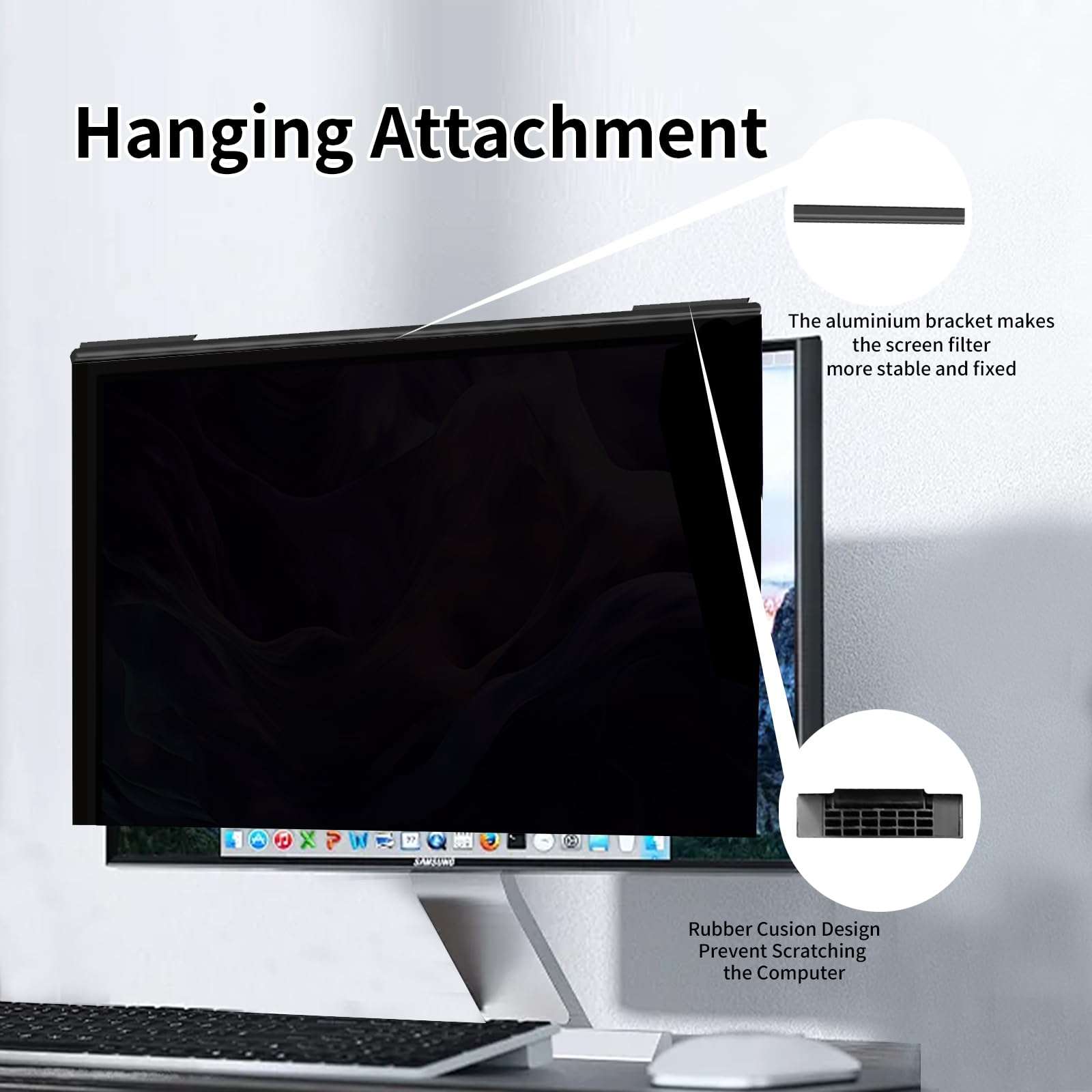 Magnetic Privacy Screen for 27 Inch Monitor, 16:9 Aspect Ratio Computer Polycarbonate Anti Spy Filter, Aluminum Alloy Frame Anti-Glare Blue Light Shield, Removable Anti-Peeping Screen Protector for Desktop PC & Monitor 5