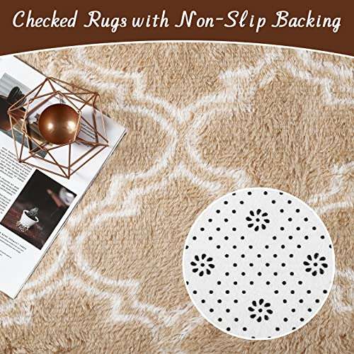 Keeko 5x8 Living Room Area Rug, Beige and White Fluffy Fuzzy Rug Rugs for Living Room Bedroom Modern Indoor Carpet Geometric Shaggy Large Area Rug for Nursery Kids Farmhouse Dorm Classroom Decor 4