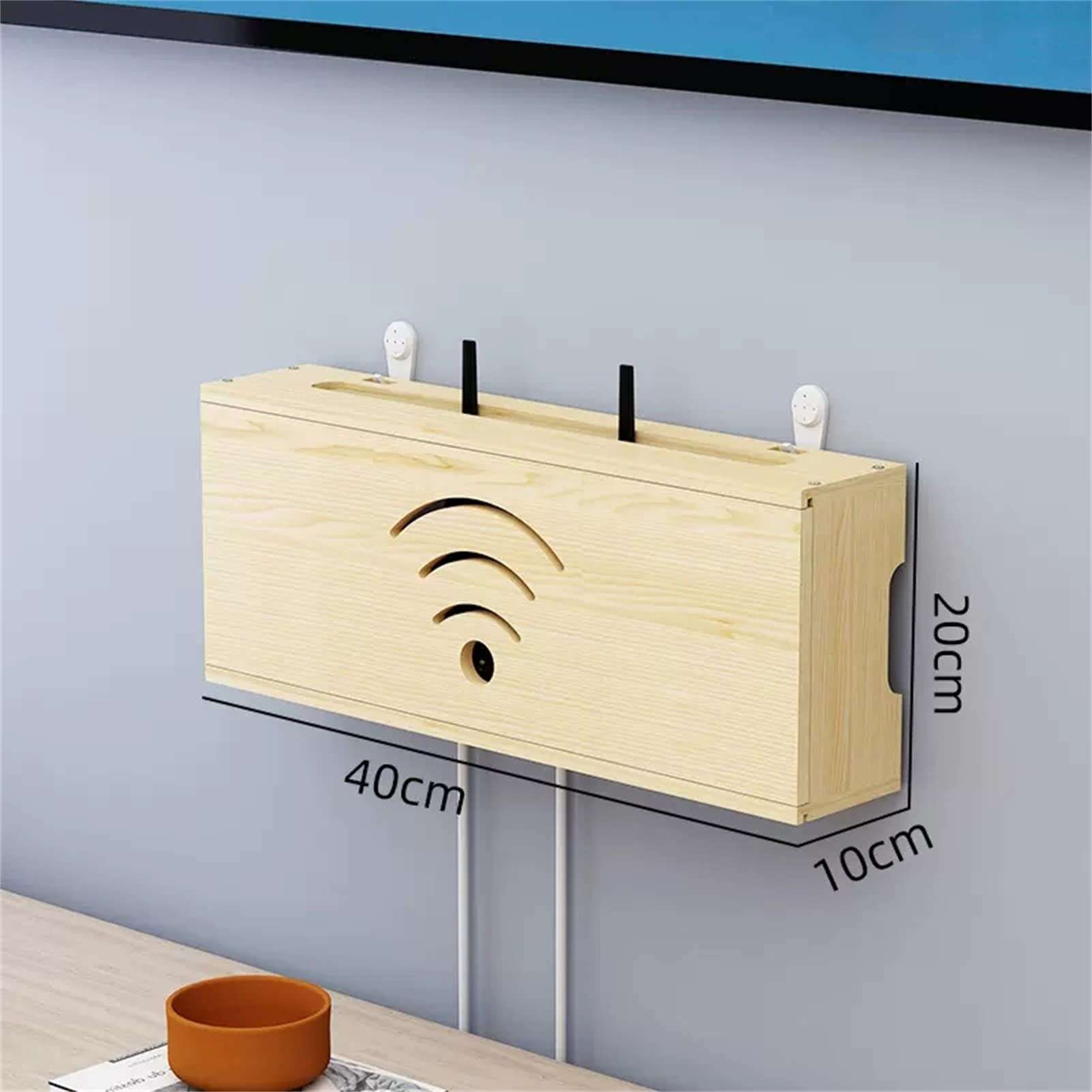 Wood Color Hider Rack Organizer for Wireless WiFi Router Storage Cable Cord Management Box (Color : 40x10x20cm) 3