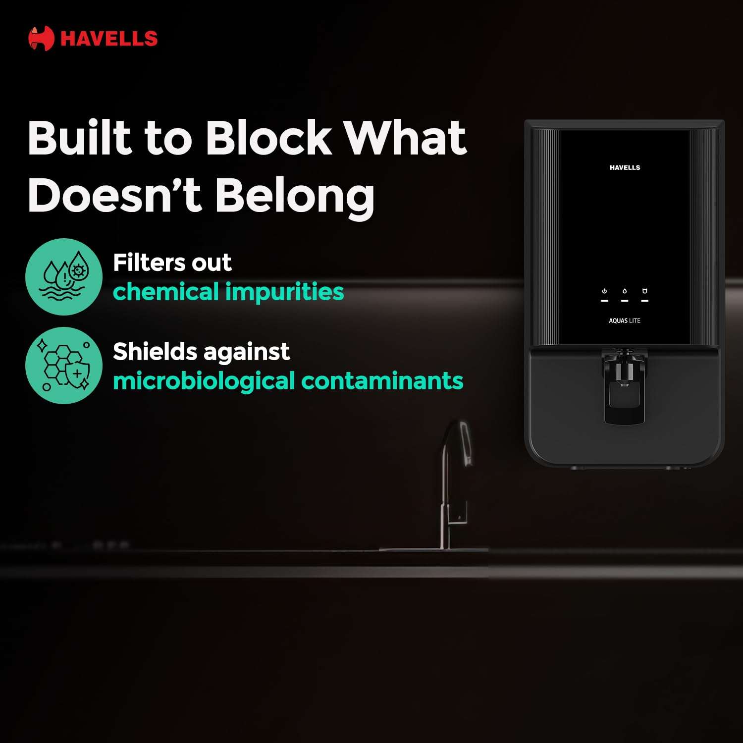 Havells Aquas Lite Water Purifier, UV + UF Purification, 7-stages, 7L Storage, Ideal for Borewell, Tanker & Municipal Water, Significant water savings, BIS Approved, Black 4