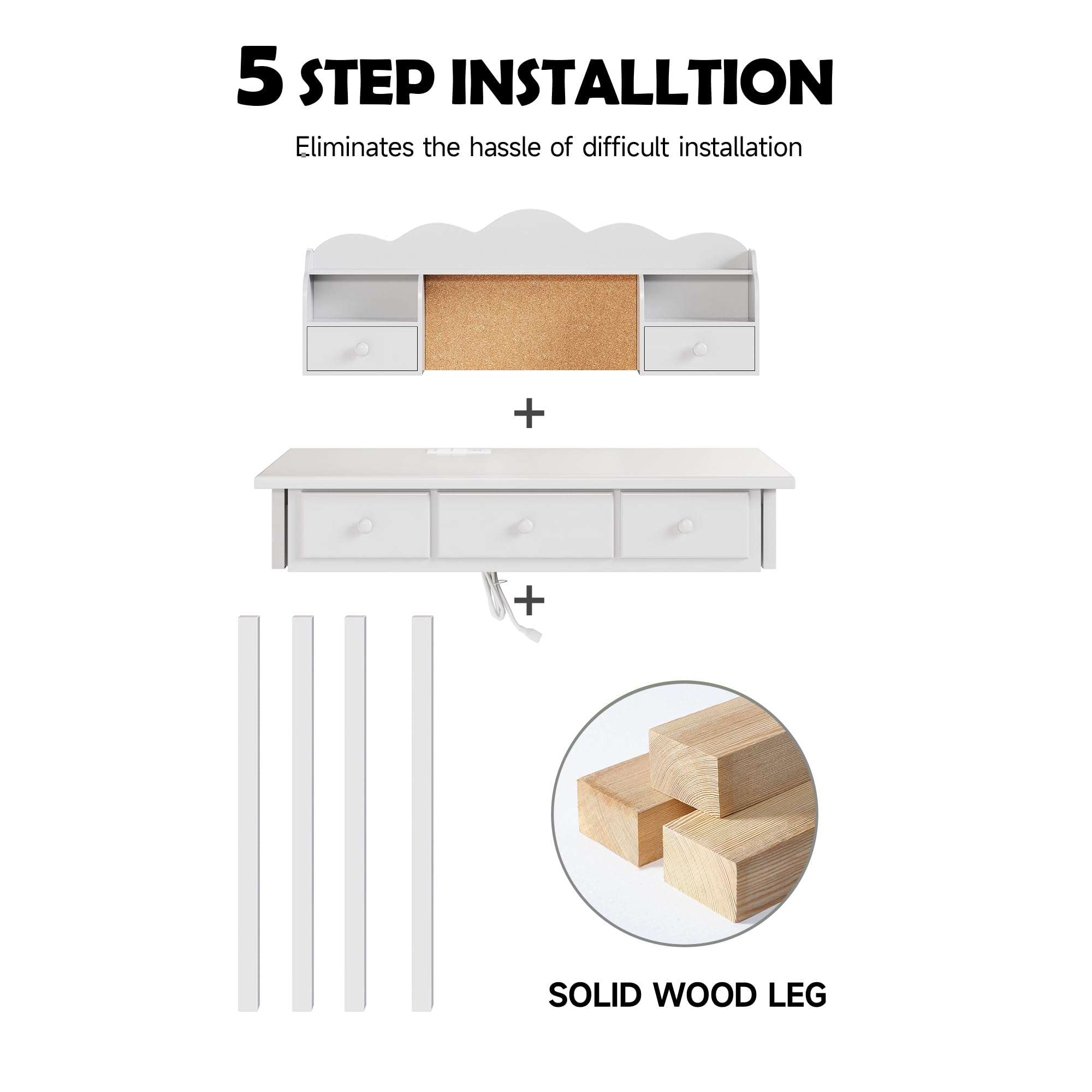 Home Office Furniture Writing Desk, 36 Inch Computer Work Station with Detachable Hutch for Small Place, 5 Drawers(White) 4