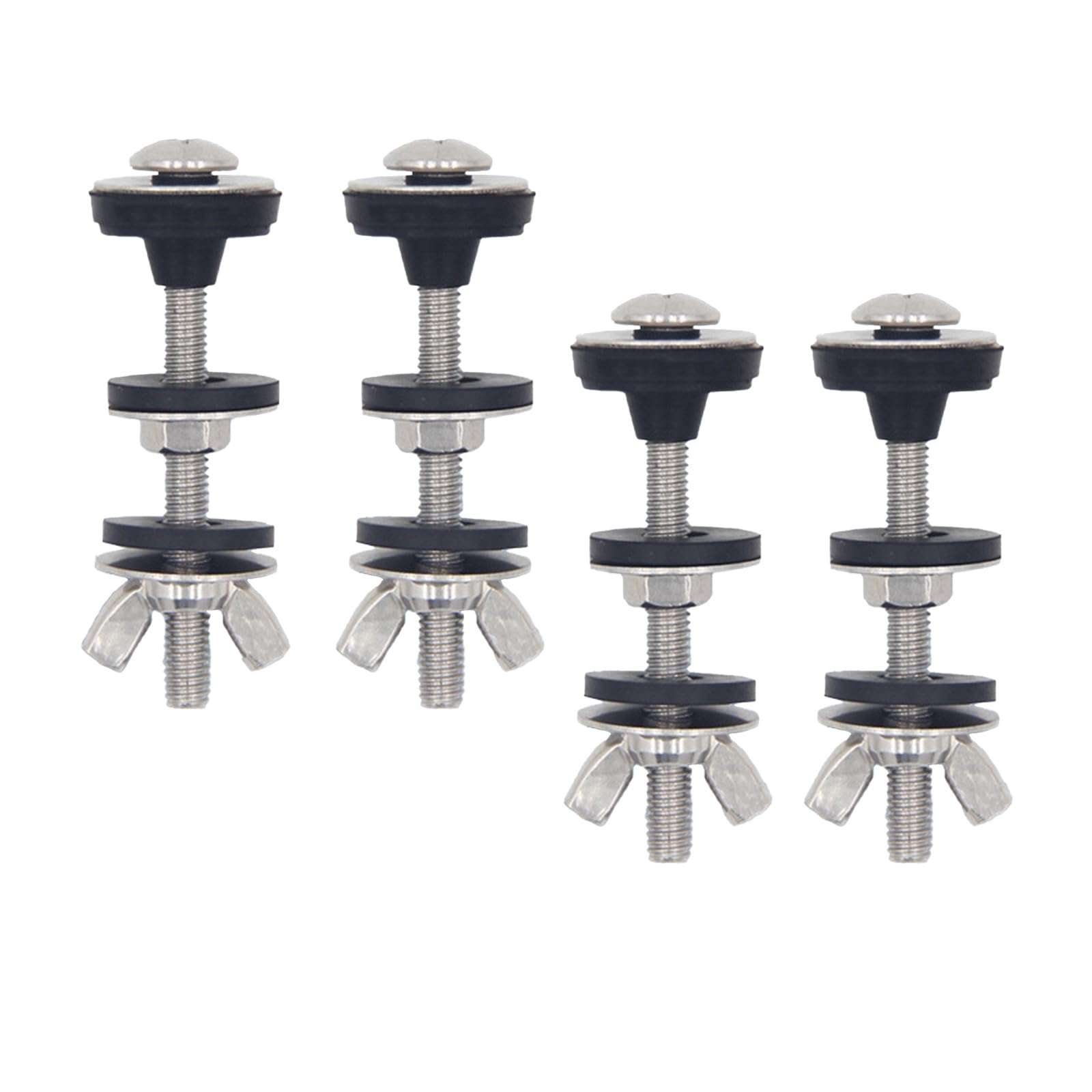 Universal Toilet Tank to Bowl Bolt Kit - 2pcs/4pcs Heavy Duty Bolts, Stainless Steel & Rubber Washers - Extra Long Nuts for Easy Installation & Waterproof Seal (4)