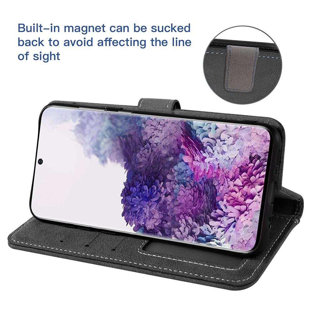 Compatible with Samsung Galaxy S20 Plus Glaxay S20+ 5G Wallet Case and Tempered Glass Screen Protector Flip Cover Credit Card Holder Cell Phone Cases for Gaxaly S20+5G S20plus 20S + S 20 20+ G5 Black 4