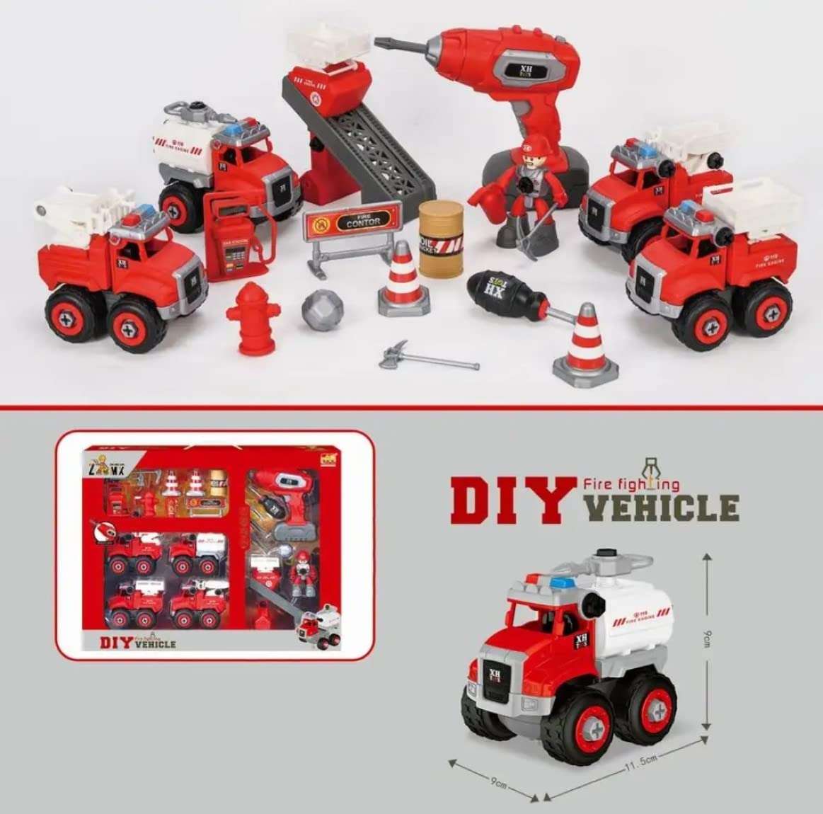 Radhey Preet DIY Activity Fire Site Work Theme Fire Trucks Play Set for Kids | 21pcs in a Set | Skrew Driver and Drill Machine Available for Assembling & Disassembling Process 3