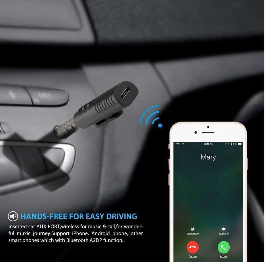 Car Bluetooth for Vivo Y31L Car Bluetooth Music Receiver Adapter with Built-in Mic and 3.5mm AUX Audio Stereo Wireless HiFi Dongle Transmitter Mp3 Speaker Car Kit (MAR1, Black) 4