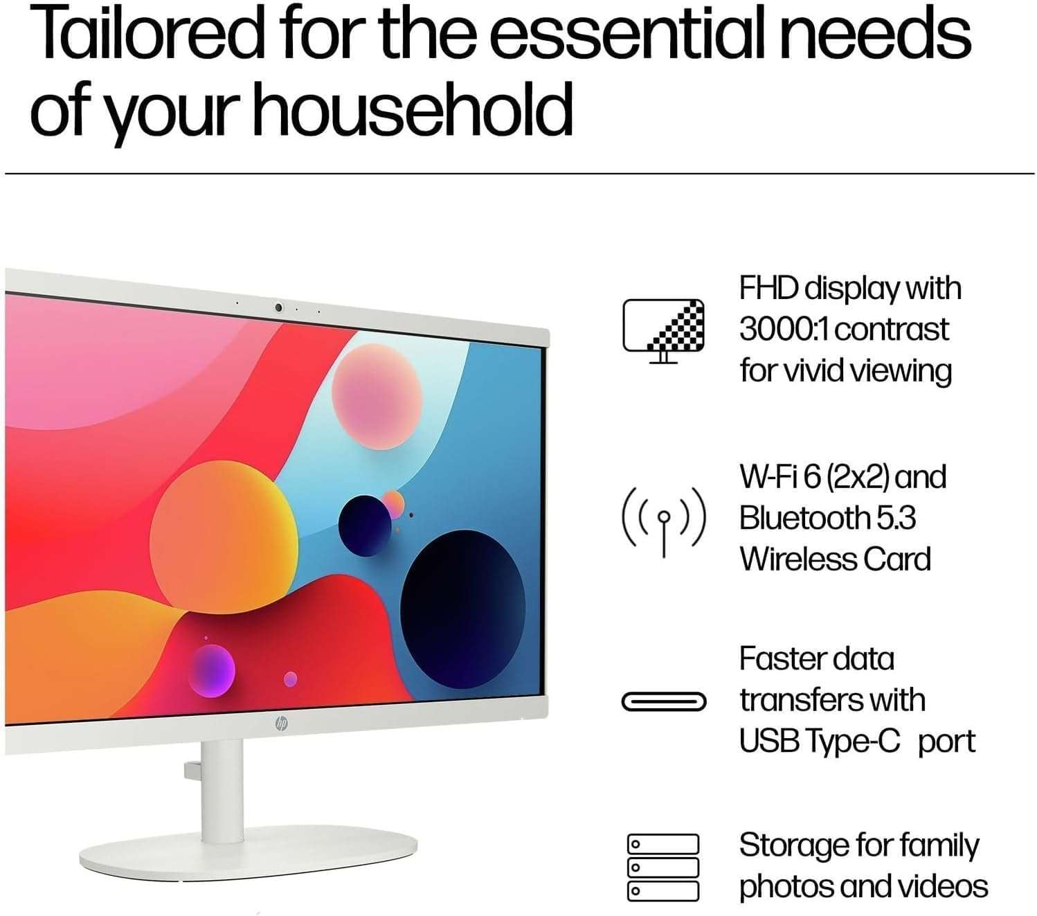 HP 2026 22" FHD All-in-One Desktop Computer • The New Version for Everyday Use • Latest 13th Gen Intel Quad-Core CPU • 16GB DDR5 • 500GB External+128GB UFS Storage • HDMI • Type-C • HD Webcam • Win11 4