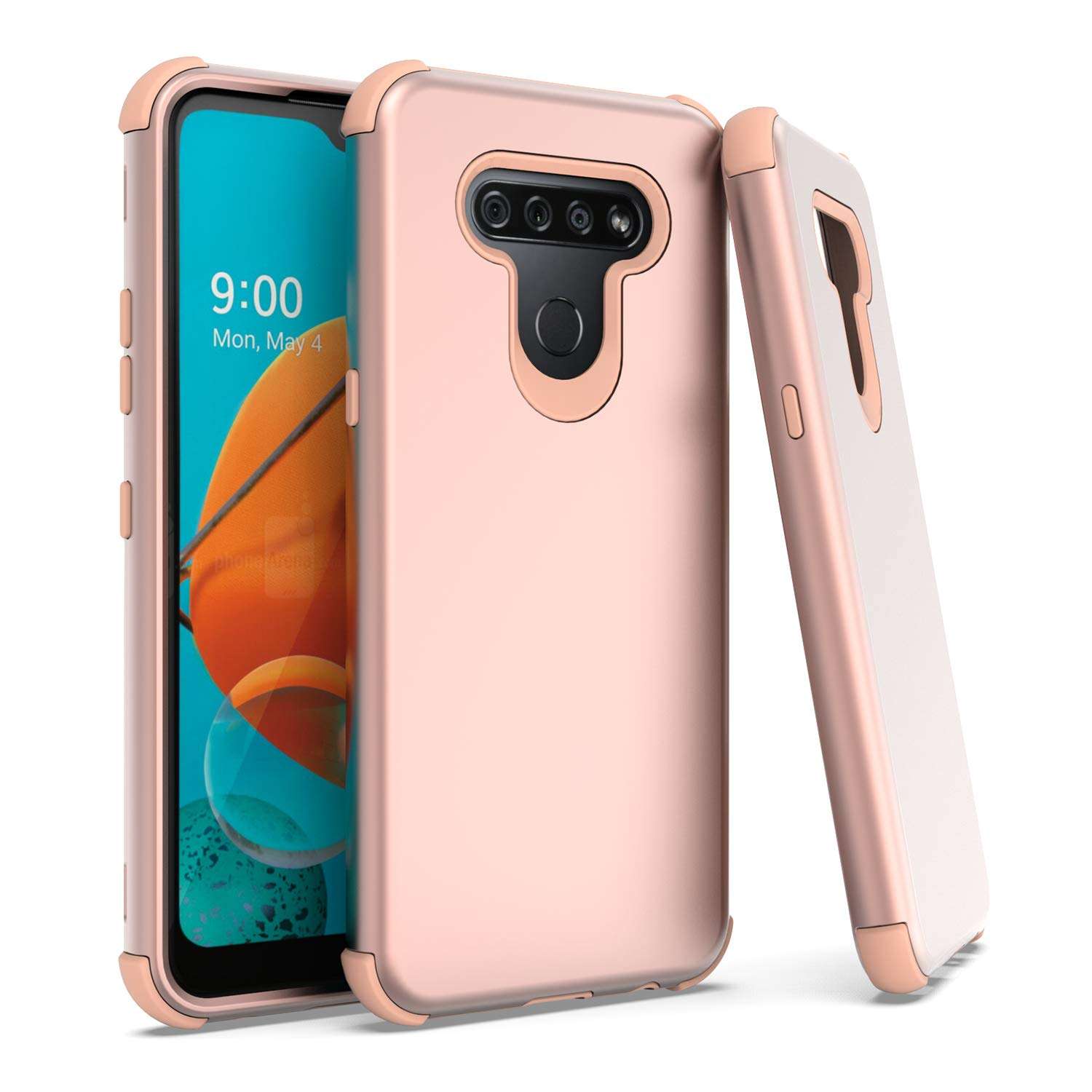 EnCASEs 3 in 1 Full Body Armor Cell Phone Case for LG K51/Q51/LG Reflect, Heavy Duty Front & Back Hybrid Case, Shockproof Bumper Case Cover, Rose Gold 1