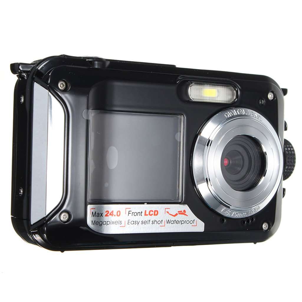 XHZNDZ Dual 2.7" LCD HD Waterproof Digital Video Camera 24MP MAX 1080P Double Screen 16x Zoom Underwater Sports Camcorder Camera Mic (Color : Black) 1