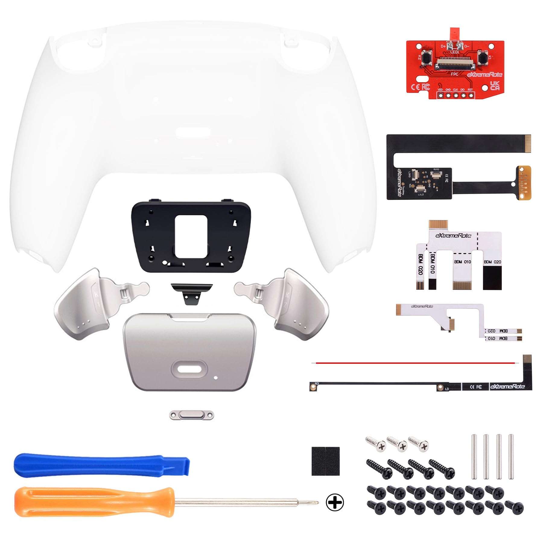eXtremeRate White Real Metal Buttons (RMB) Version Rise 2.0 Remap Kit for PS5 Controller BDM 010 & BDM 020, Upgrade Board & Redesigned Back Shell & Programable Back Buttons Set for PS5 Controller 3