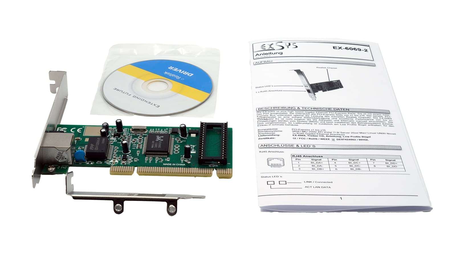 EXSYS EX-6069-2 1-Port 1Gigabit PCI Network Card 5