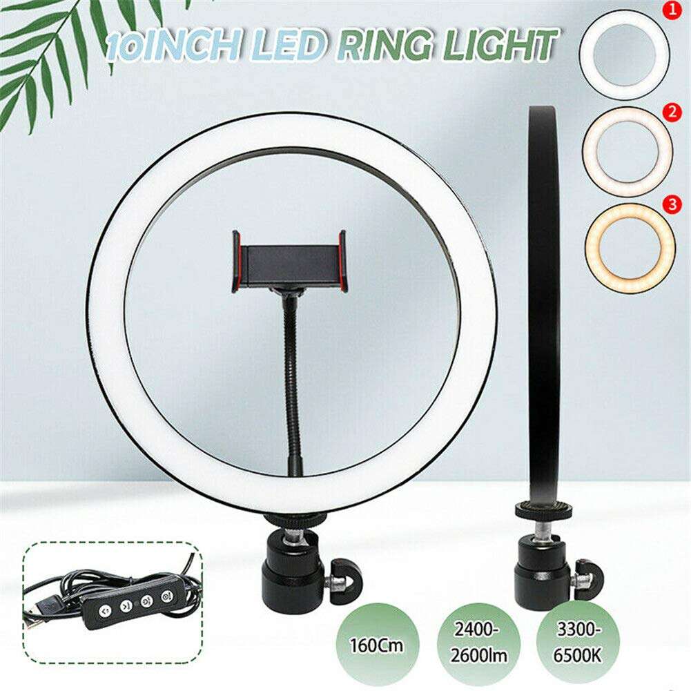 OCUhome Ring Light, LED Ringlight Kit, Ring Light with Stand, Portable 10 Inch LED Ring Fill Light Selfie Photo Video Studio USB Dimmable Lamp for Live Stream Tripod Holder 3