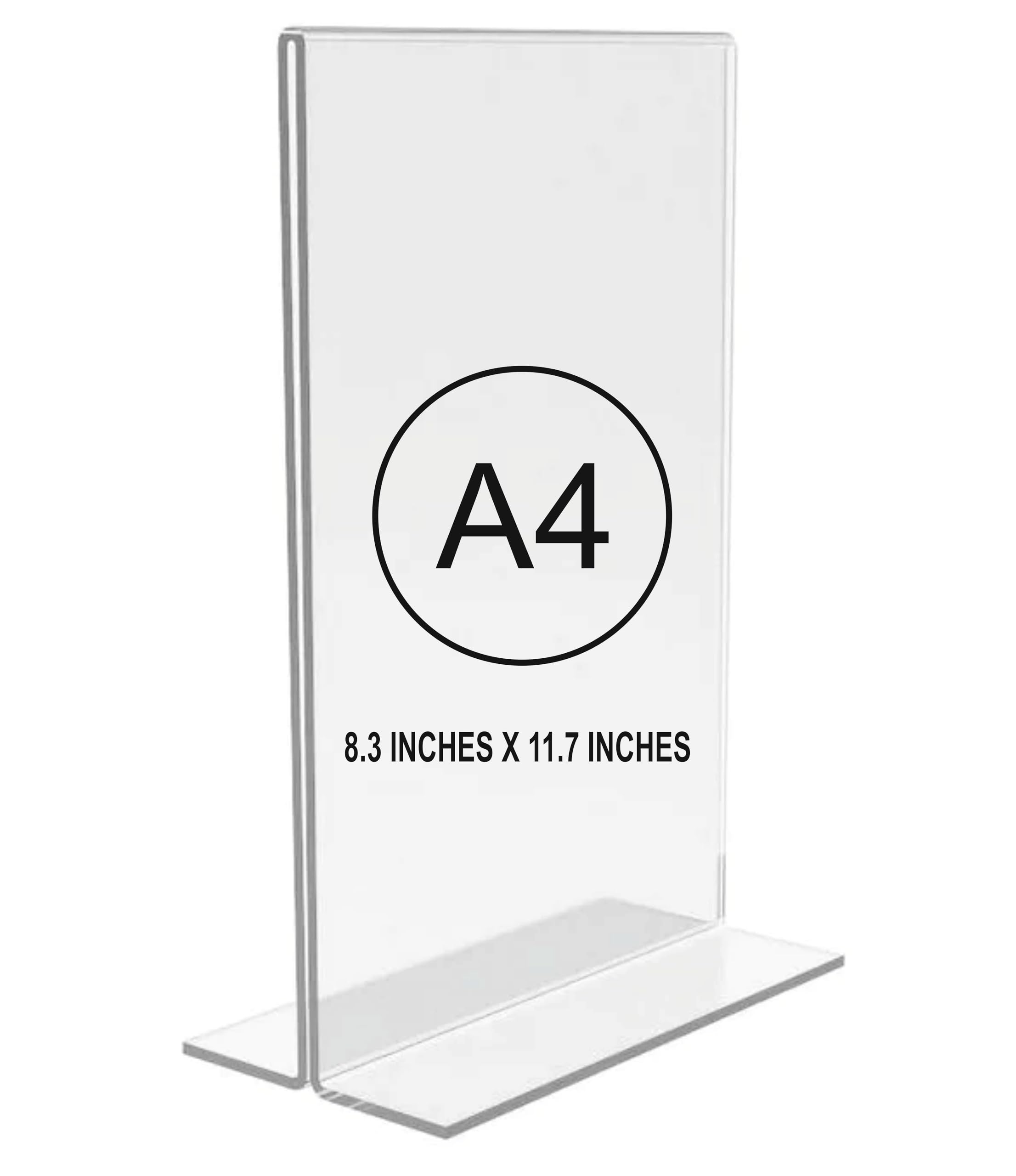 NEILL® Acrylic Sign Holder T Shape, Size-A4 (8.3"x11.7"), Pack of 1 Pc, Clear/Transparent, Double Sided Portrait Display Stand Table Top, Perfect for Restaurants, Promotions, Classroom, Office, Store, Restaurants, Wedding Party Decoration