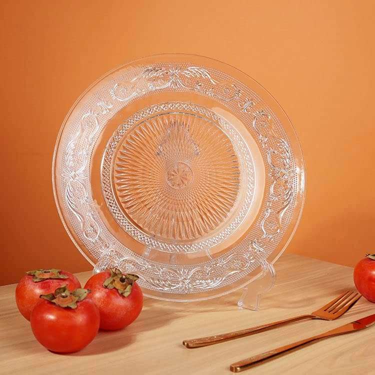 bellemax Plate Set of 4 pcs Bead Rim Decorative 6 inch Crystal Clear Glass Plate- Dry Fruits Sweets Chocolate Snack Plate for Dining,Catering Event, Dinner Parties,Wedding Dinner Plate (BX-09) 3