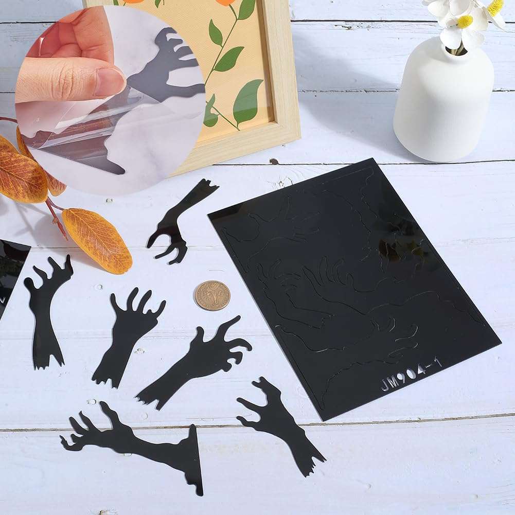 CREATCABIN 2Pcs Halloween Mirror Wall Stickers Removable Acrylic DIY Mirror Decal 3D Mirror Palm Hand Wall Art Decor Self Adhesive Decorative Mirror for Home Room Bathroom Wall Cabinet Black 8x6Inch 4
