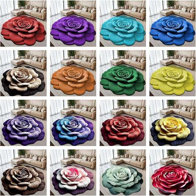 VALDIVIAN Floral Plush & Diatomaceous Earth Floor Mat – 3D Flower Design, Soft and Comfortable, Super Absorbent, Dual-Sided Non-Slip, Quick-Dry Bathroom Rug for Bedroom, (Blue-Purple) 5