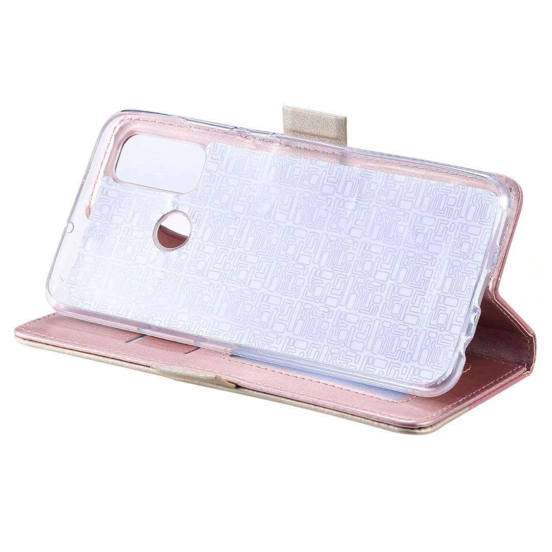 ZCDAYE Zipper Wallet Case for Galaxy A21S,Fabulous Glossy Pattern Magnetic Closure PU Leather [Bowknot Lanyard][Kickstand][Card Slots] Soft TPU Book Case Cover for Samsung Galaxy A21S-Rose Gold 5