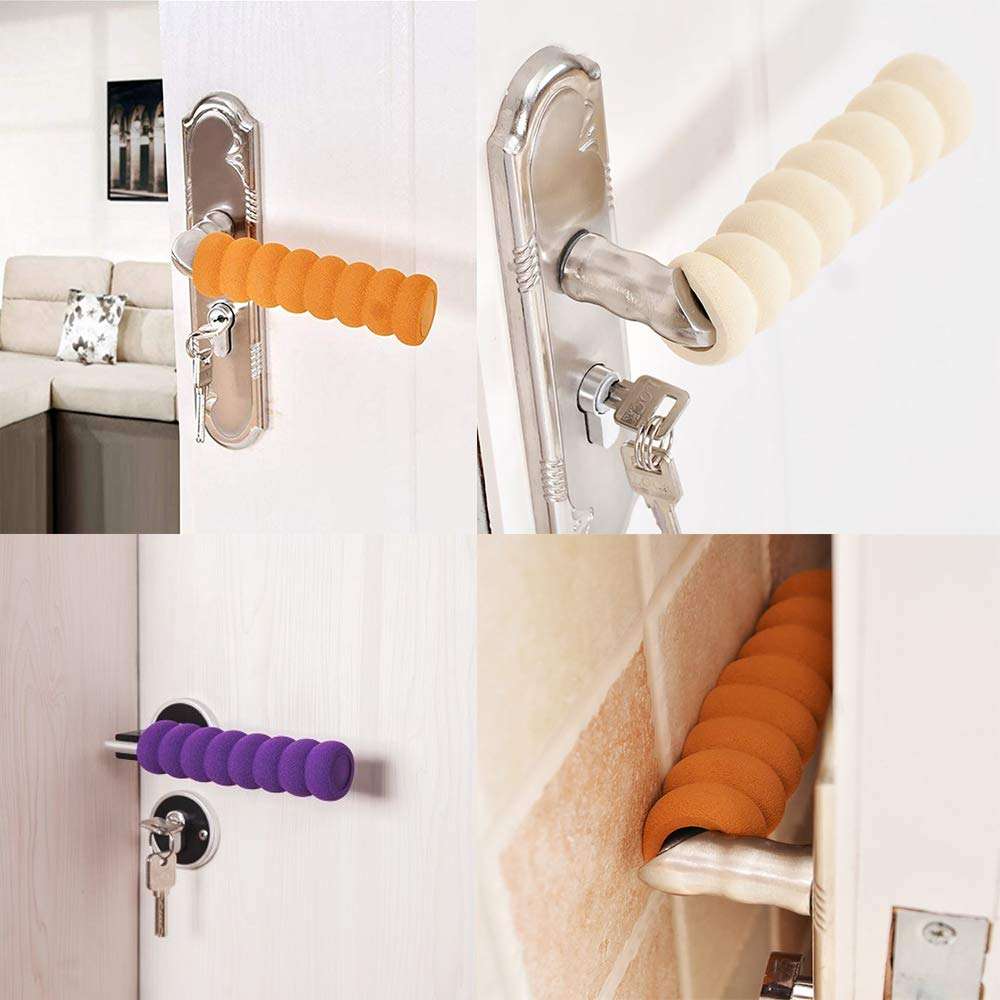 VEIREN 10 Pack Door Knob Covers Spiral Soft Foam Anti-Collision Lever Door Handle Cover Guard Elastic Dust Covers Door Stopper Children Kids Safety Protector Cases for Home Office Hospital School 4