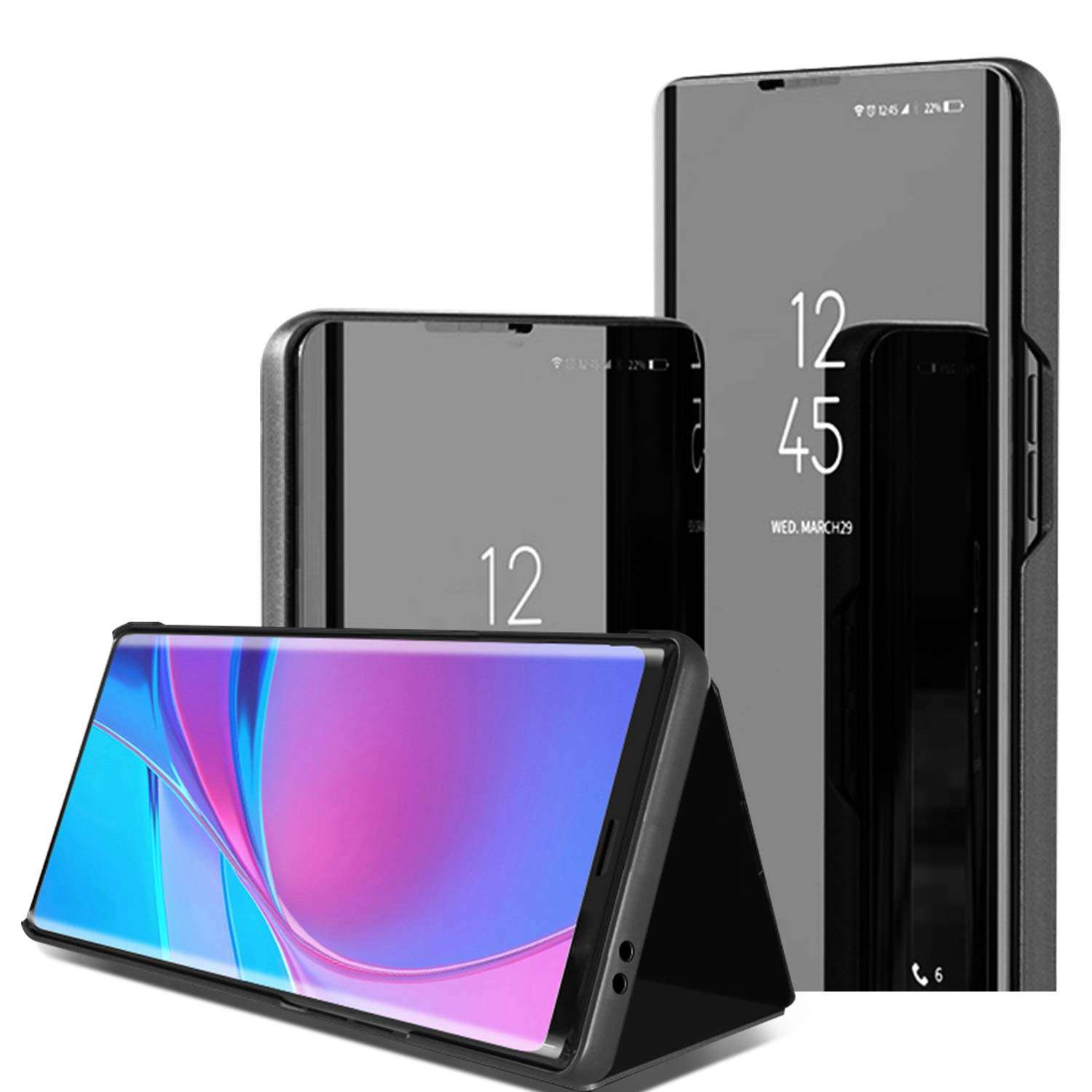 Galaxy S21+ Plus Case, Translucent View Window Mirror Makeup Electroplate Plating Stand Full Body Protective Flip Folio Cover for Samsung Galaxy S21+ Plus, Black 1